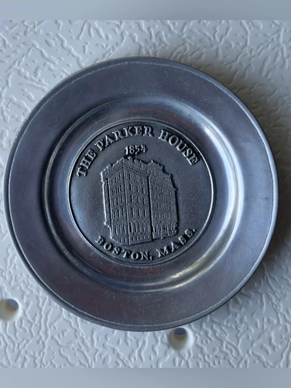 The Parker House Boston MA 1854 Pewter Plate Made in Columbia PA Vintage